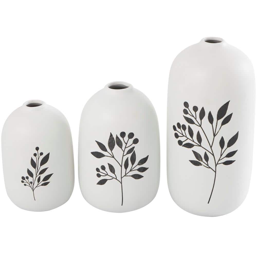 Litton Lane White Ceramic Decorative Vase (Set of 2) 041505 - The