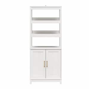 Tess, 78 in. Tall, Engineered Wood, 3 shelf, Modern Bookcase with 2 Doors and Modular Storage Options, Ivory Oak