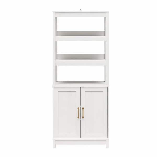 Ameriwood Home Tess, 78 in. Tall, Engineered Wood, 3 shelf, Modern Bookcase with 2 Doors and Modular Storage Options, Ivory Oak