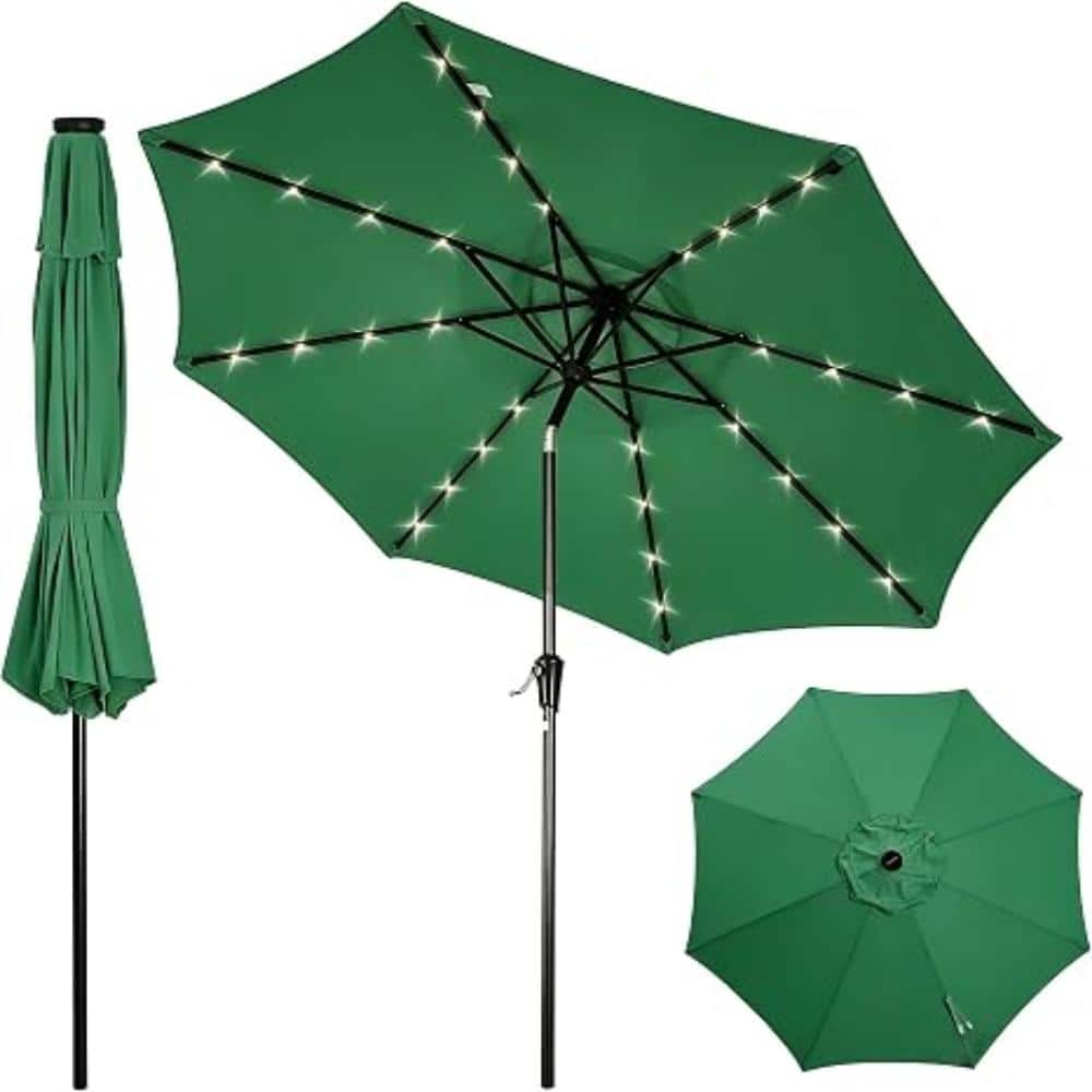 9FT Solar Patio Umbrella with 32 LED Lights, Outdoor Table Market Umbrella, Crank & Tilt, 8 Sturdy Ribs Sun Shade price history on PriceWatchPro