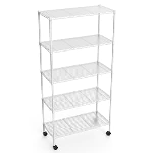 5-Tier Wire Shelving Unit, Heavy-Duty Metal Large Storage Shelves Height Adjustable for Garage Kitchen Office - White