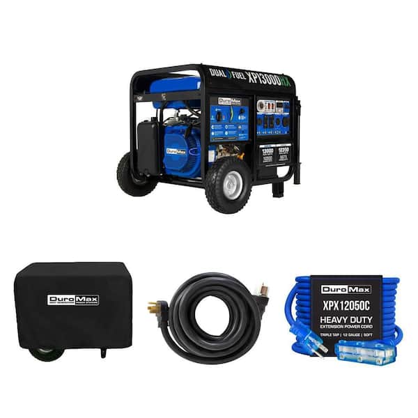 13000/10500-Watt Dual Fuel Generator, Cover, 25 ft. 50 Amp Cord and 50 ft. 15 Amp Extension Cord Combo