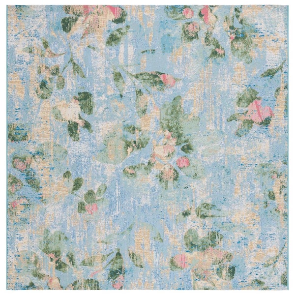 Barbados Light Blue/Green 7 ft. x 7 ft. Square Abstract Flower Indoor/Outdoor Area Rug