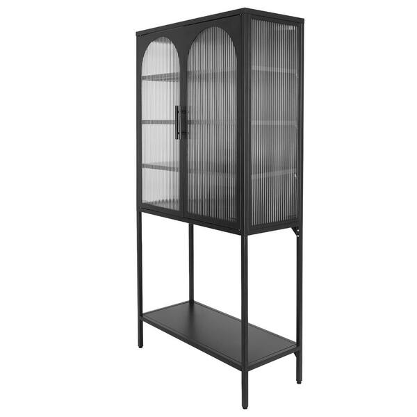 Large Freestanding Storage Cabinet with Glass Doors, Drawers and Open  Shelves, Black - ModernLuxe