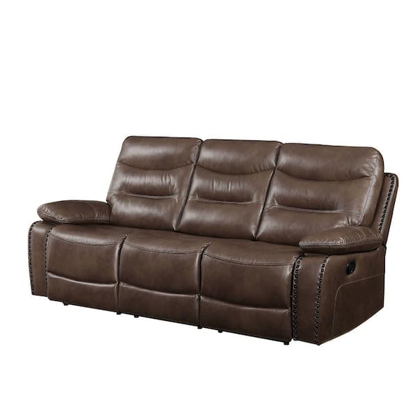 Benjara Brown Pillow top Arm Faux leather Upholstery Sofa with Tufted Seat