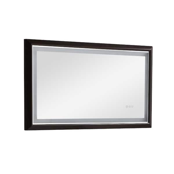 Interbath 40 in. W x 24 in. H Rectangular Framed Dimmable Wall Bathroom Vanity Mirror in Brown