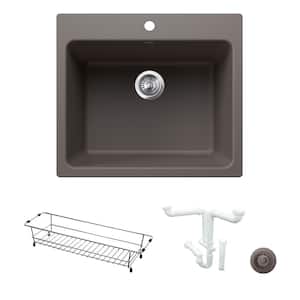 Liven 25 in. x 22 in. x 12 in. Granite Drop-in/Undermount Laundry/Utility Sink Kit in Volcano Gray with Accessories