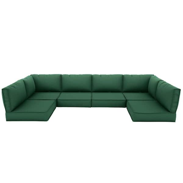 26 in. x 26 in. x 5 in. (14-Piece) Deep Seating Outdoor Sectional Cushion Green