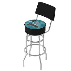 San Jose Sharks Watermark 31 in. Blue Low Back Metal Bar Stool with Vinyl Seat