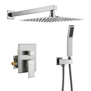 1-Spray Patterns with 2.5 GPM 10 in. Square Wall Mount Dual Shower Heads with Pressure Balance Valve in Brushed Nickel