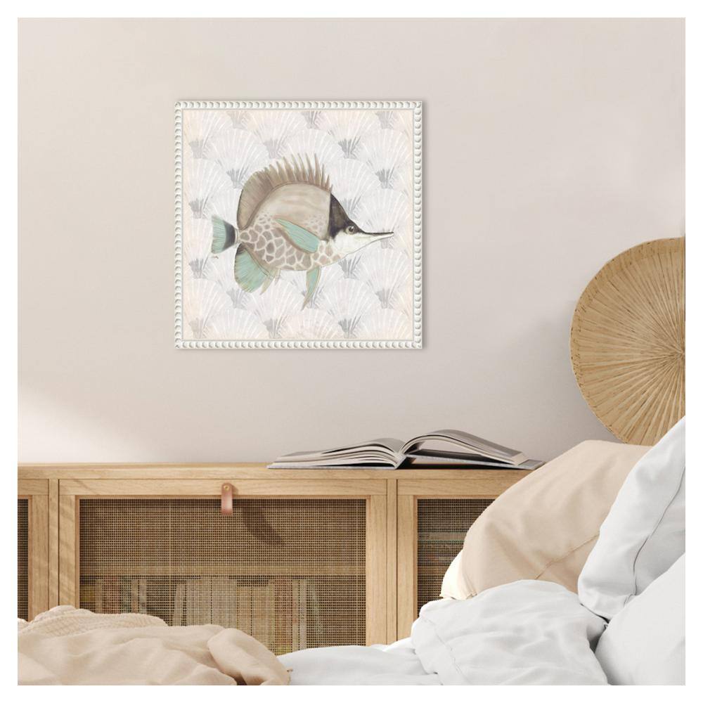 Neutral Vintage Fish III Canvas Wall Art with White Floater Frame