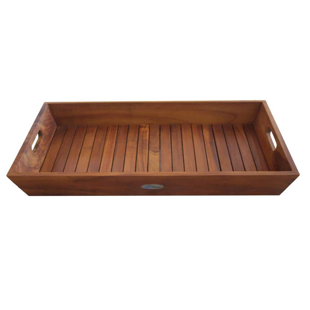 Large Solid Teak Wood Serving Tray with Handles