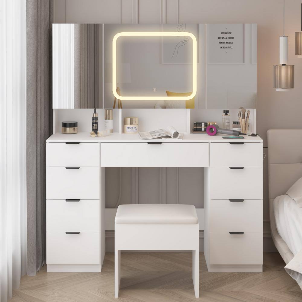 2-Piece White Makeup Vanity Set with Mirror Cabinet - thumbnail 7