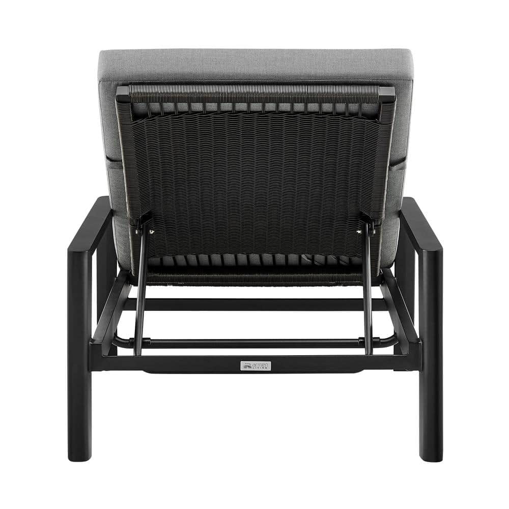 Grand Black Aluminum Outdoor Chaise Lounge with Gray Cushions