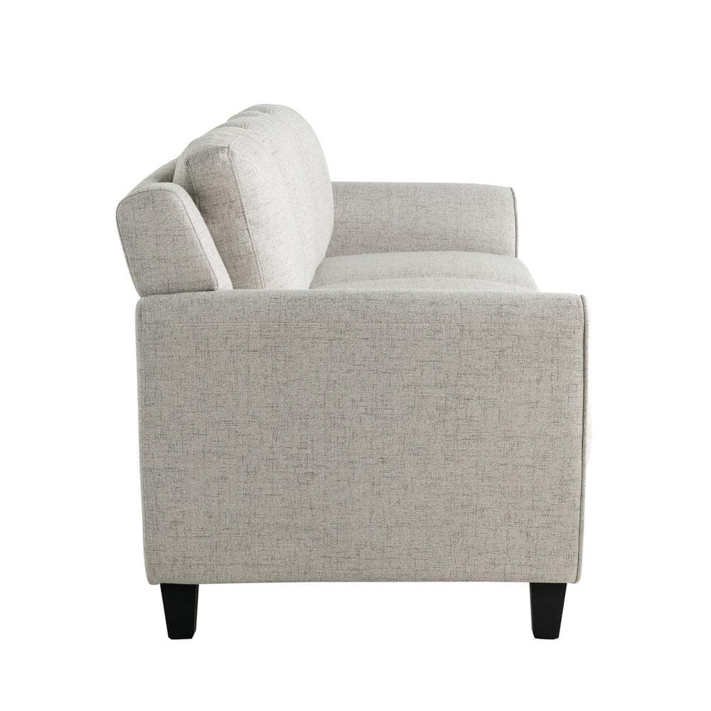 Beige Tufted Microfiber Loveseat with Flared Arms