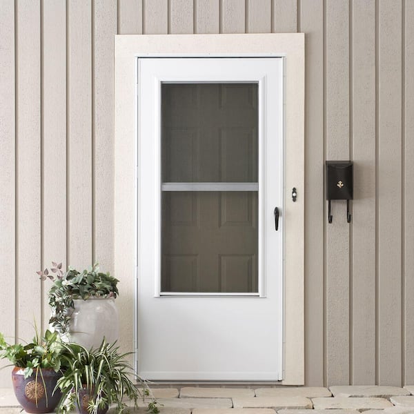 200 Series 32 in. x 80 in. White Universal Triple-Track Storm Door with Black Hardware