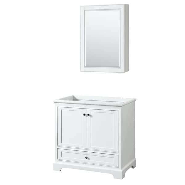 Wyndham Collection Deborah 35.25 in. W x 21.5 in. D Vanity Cabinet with Medicine Cabinet in White