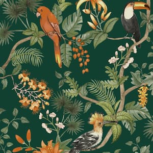 Birds of Paradise Rainforest Green Peel and Stick Wallpaper Sample
