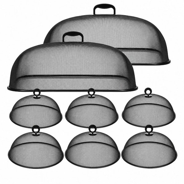 Black Metal Mesh Food Cover Set Picnic Covers 8-Pieces Extra Large and Dome for Plates and Bowls