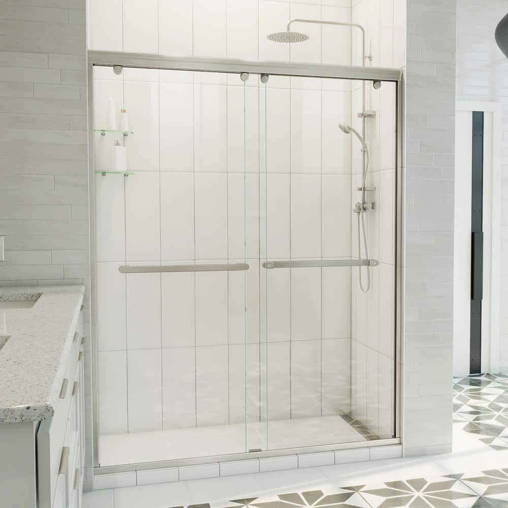 Charisma-X 56-60'' W x 76'' H Frameless Brushed Nickel Sliding Shower Door