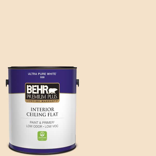 BEHR PREMIUM PLUS 1 gal. #BWC-08 Pebble Cream Ceiling Flat Interior Paint