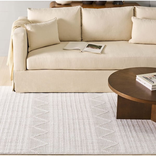 Martha Stewart Serenity 9 ft. x 12 ft. Ivory Muted Striped Trellis Area Rug