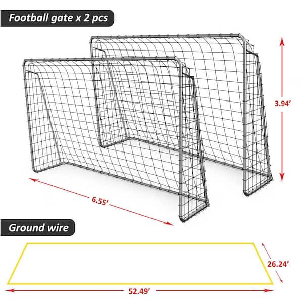 Miscool Any 6.55 ft. W x 3.94 ft. H Galvanized Pipe Portable Soccer Goal with Field Ropes for Kids and Adults (Set of 2)
