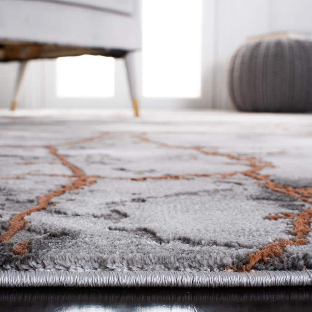 Gray and Orange Round Stain-Resistant Synthetic Rug, 10' x 10'