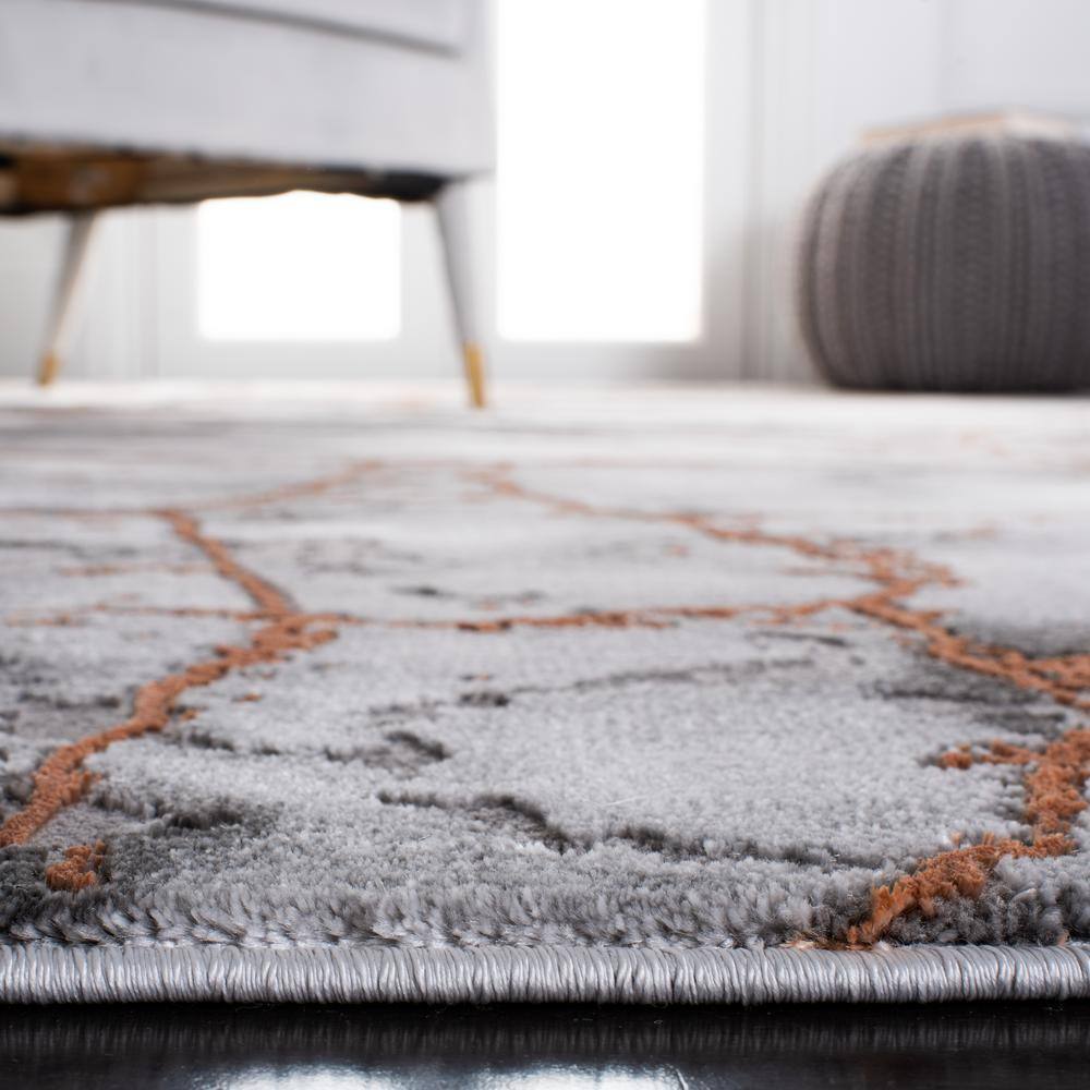 Gray and Orange Abstract Synthetic Runner Rug, 2'3" x 10'