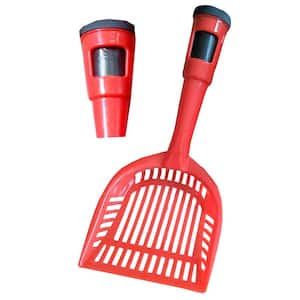 Red Poopin-Scoopin Dog and Cat Pooper Scooper Litter Shovel with Built-In Waste Bag Handle Holster