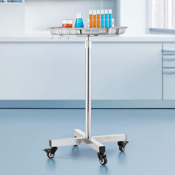 VEVOR Mayo Stand, Stainless Steel Mayo Tray, Load Capacity Up to 35 lbs., Adjustable Height 25.2 in. -39.8 in. Kitchen Cart