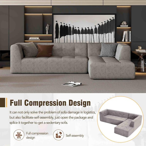110.2 in. Square Arm Polyester L-shaped Sofa, Sofa Bed in. LIGHT GREY