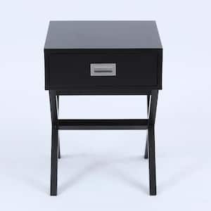 Black X-Leg Accent End Table with Storage