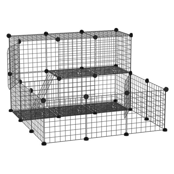 PawHut 2-Tier Foldable Metal Small Animal Playpen Pet Fence with Reshaping Customizable Design - Large
