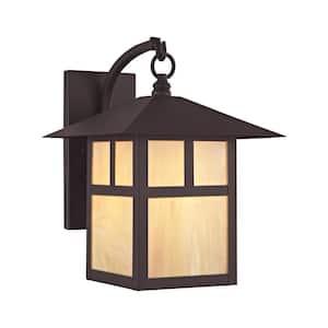 Mapleridge 13.75 in. 1-Light Bronze Outdoor Hardwired Wall Lantern Sconce with No Bulbs Included