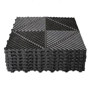 15.70 in. x 15.70 in. Outdoor Patio Pool Garage Black Plastic Self-Draining Interlocking Floor Tile, 40-Pieces
