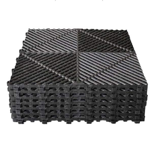 Tunearary 15.70 in. x 15.70 in. Outdoor Patio Pool Garage Black Plastic Self-Draining Interlocking Floor Tile, 40-Pieces