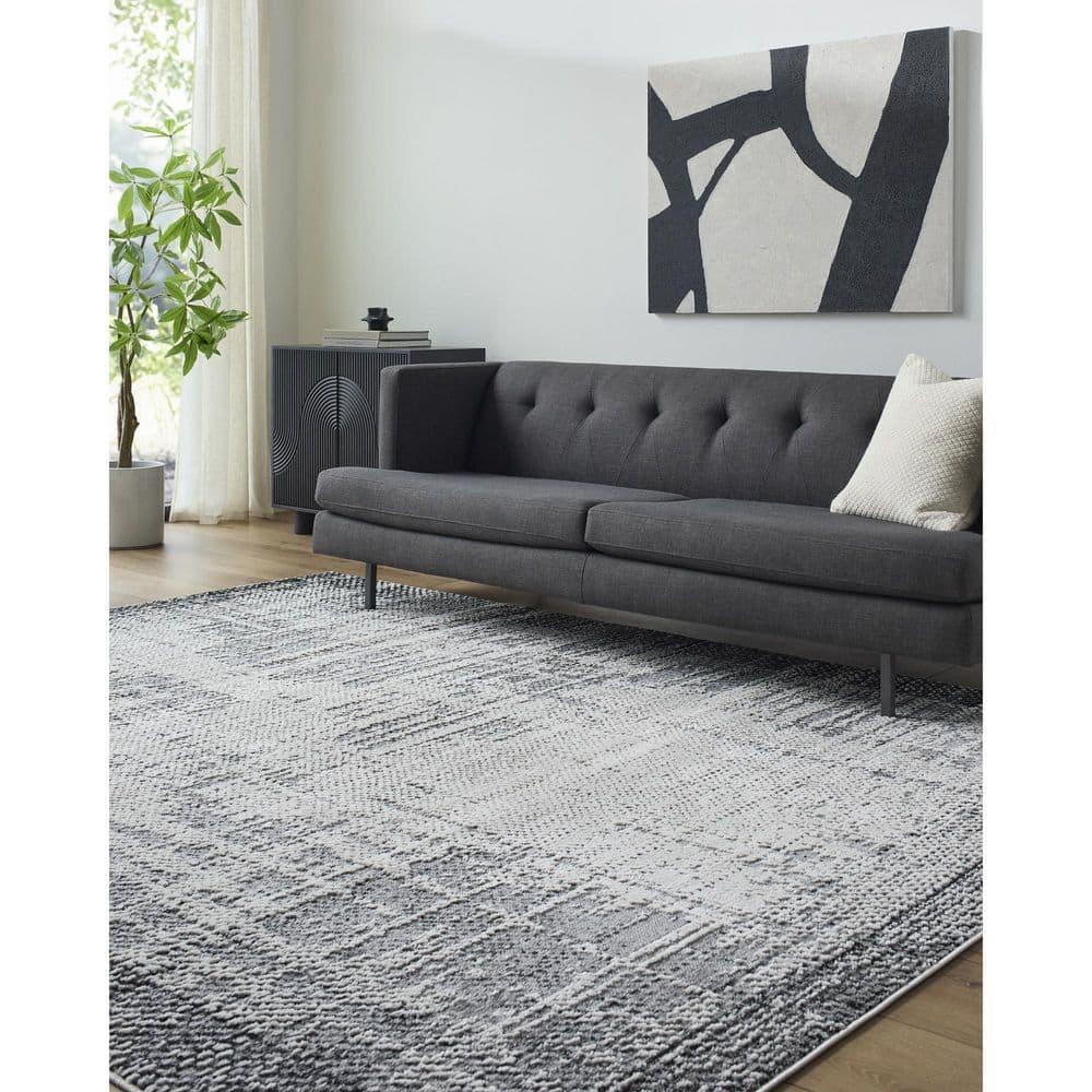 Livabliss Siyah Black Modern Abstract 7 ft. x 10 ft. Area Rug