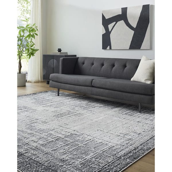 Siyah Black Modern Abstract 7 ft. x 10 ft. Area Rug