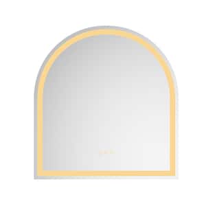 34 in. W x 32 in. H Arched Frameless Wall-Mount Bathroom Vanity Mirror in White