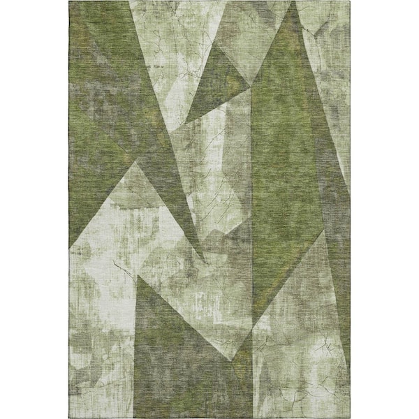 Mayfield Premium Machine Washable Abstract AMF1838 Green 5 ft. x 7 ft. 6 in. Area Rug