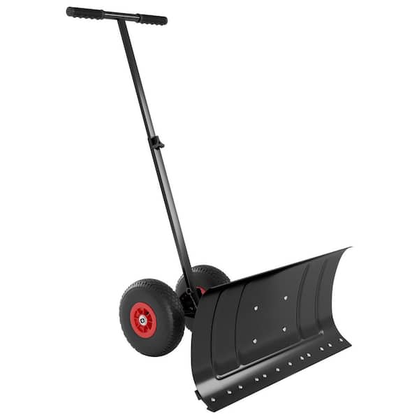 41.7 in. Metal Handle Steel Snow Shovel with Wheeled Push Design for Driveway and Sidewalk Snow Removal