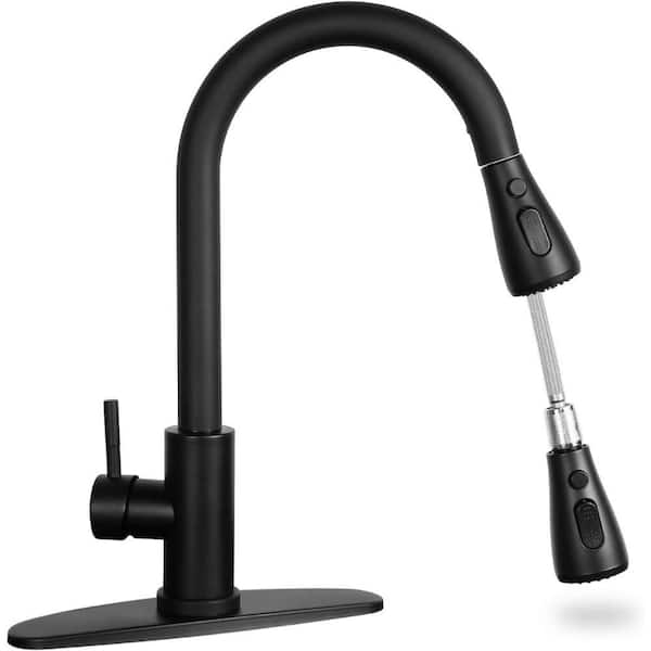 Lukvuzo Farmhouse Single Handle Pull Down Sprayer Kitchen Faucet with RV Stainless Steel in Matte Black