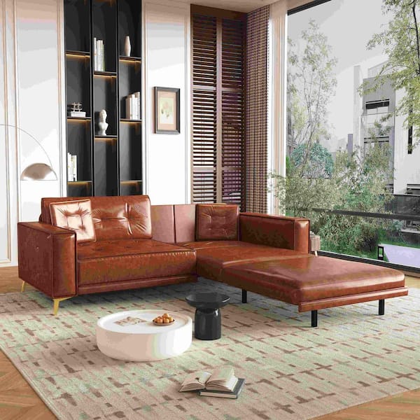 Polibi 92.1 in. Square Arm Faux Leather Rectangle Sofa with Sofa