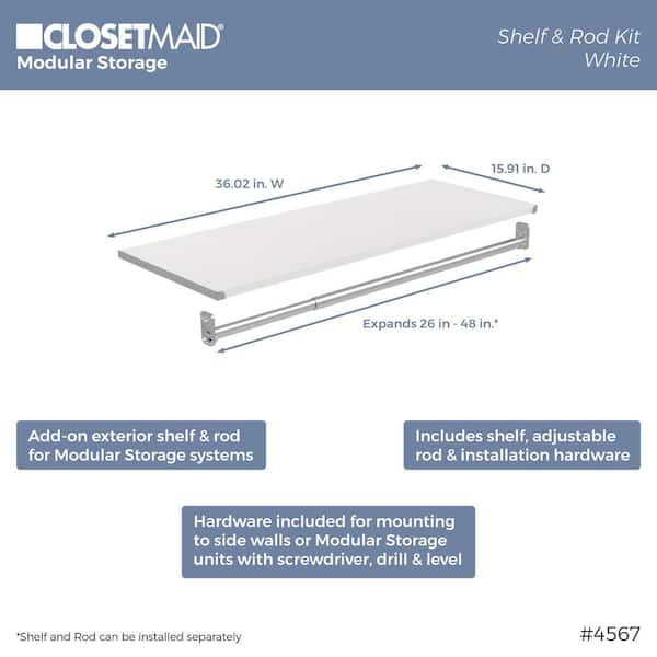 ClosetMaid 4567 Modular Closet Storage Shelf and Hang Rod Kit White