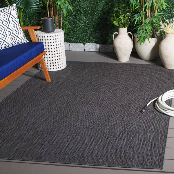 Beach House Black 9 ft. x 12 ft. Solid Marle Indoor/Outdoor Area Rug