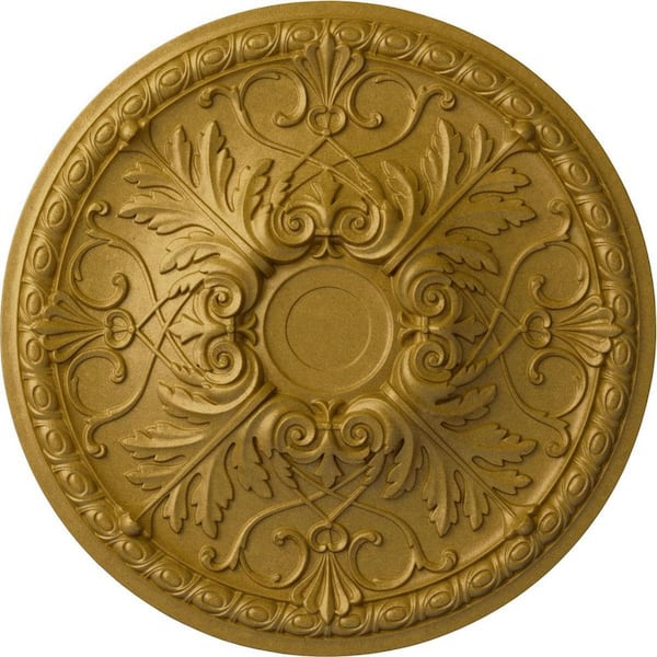 Ekena Millwork 32-3/8 in. x 3-1/2 in. Tristan Urethane Ceiling Medallion (Fits Canopies up to 6-1/4 in.), Pharaohs Gold