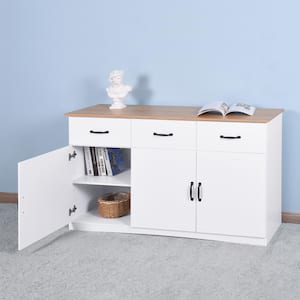 White MDF 53.15 in. W Sideboard with 3 Doors and 3 Drawers