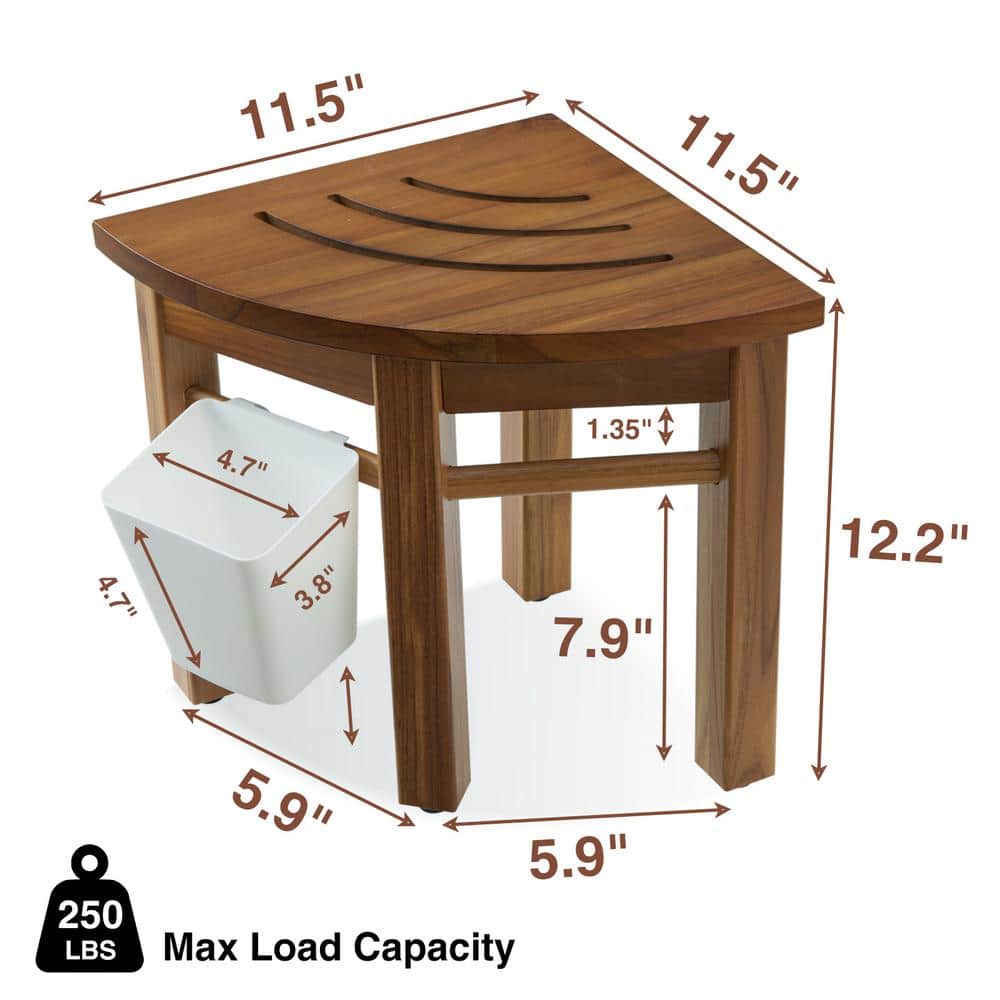 12'' Waterproof Teak Corner Shower Stool for Spa Use