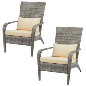Coconino Gray Wicker Composite Adirondack Chair with Beige Cushion (2-Pack)